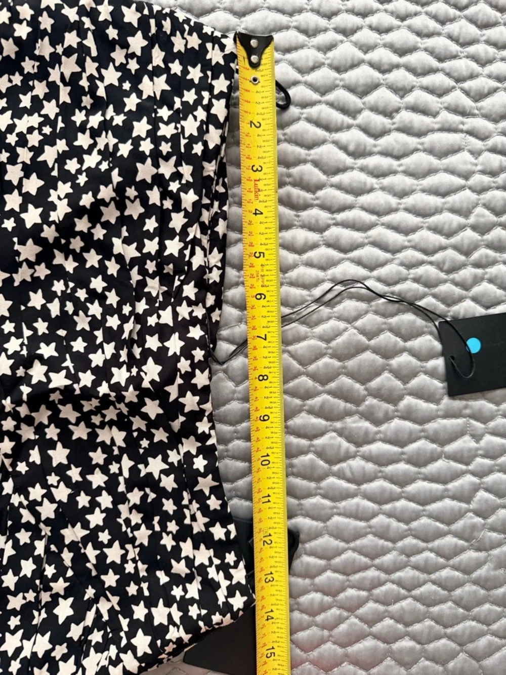 Saint Laurent Black Mini Skirt with White Star Print and Ruffle Hem - Picture 6 of 9